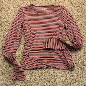 Hollister Coral Striped Long Sleeve Top